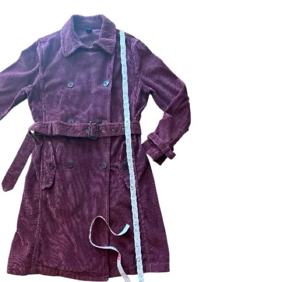 Vintage Wide Whale Corduroy Belted Trench Coat in Soft Raspberry • EUC• Size M - Picture 10 of 16